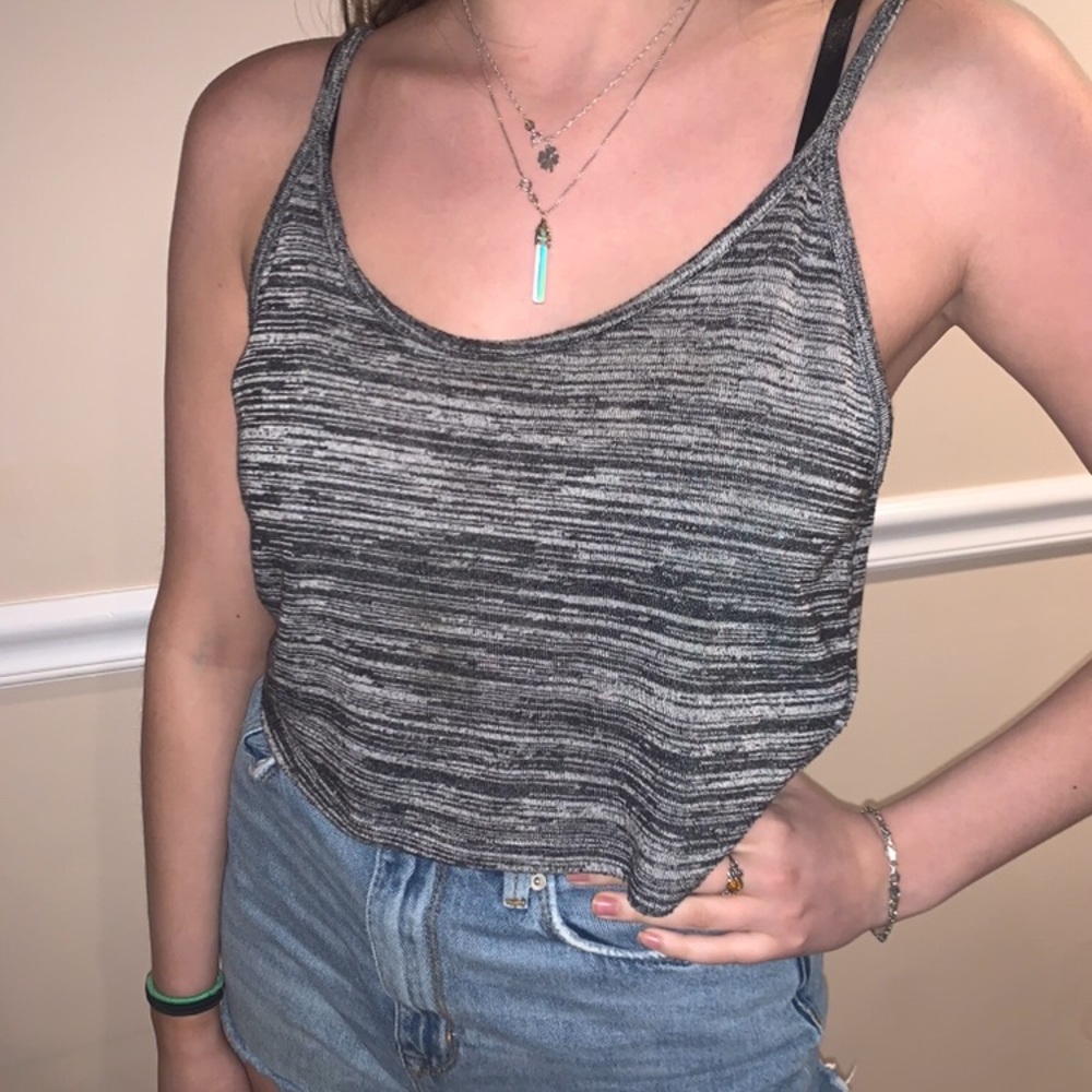 Grey Striped Crop Top